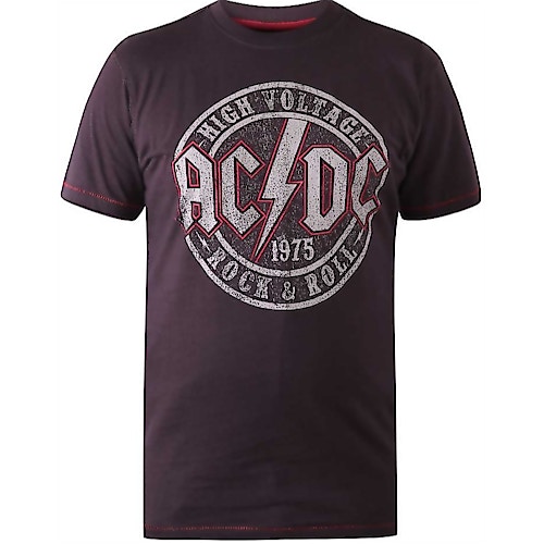 D555 Official ACDC Printed Crew Neck T-Shirt Washed Black 
